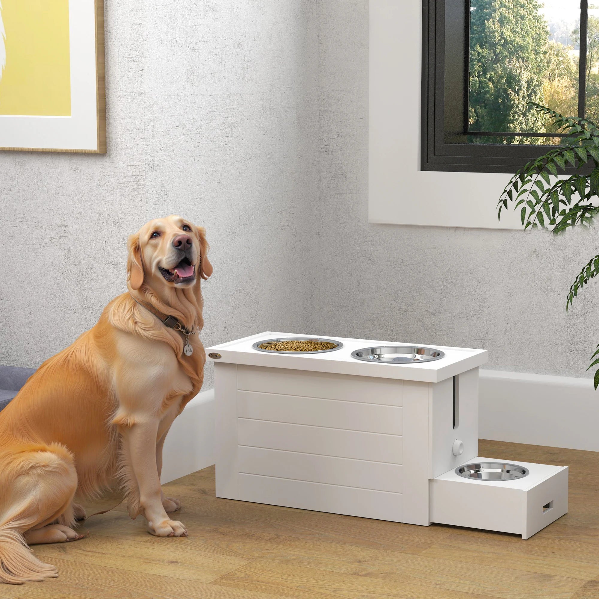 Elevated Dog Feeder with Storage Cabinet – Raised Dog Bowls with Slow Feeder