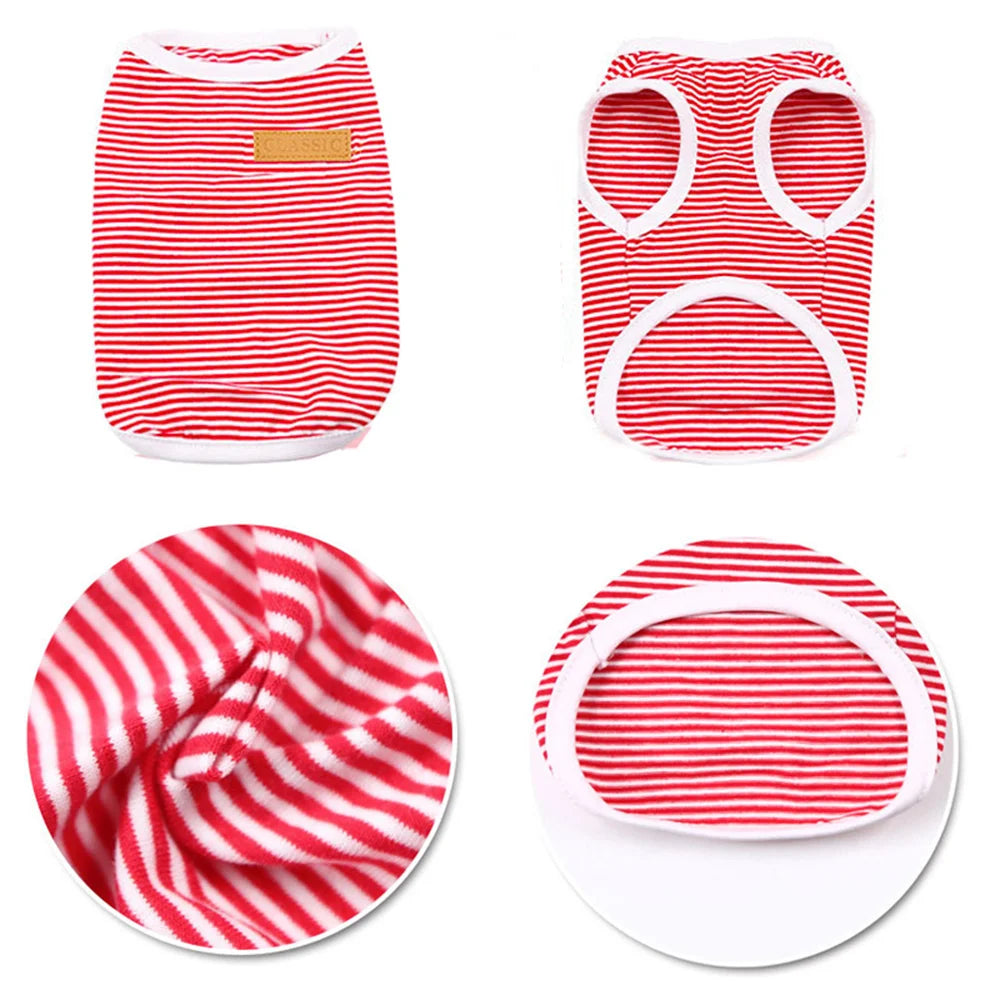 Striped Pet Vest Lightweight Summer Cotton Shirt for Small Dogs and Cats Breathable Sleeveless Outfit