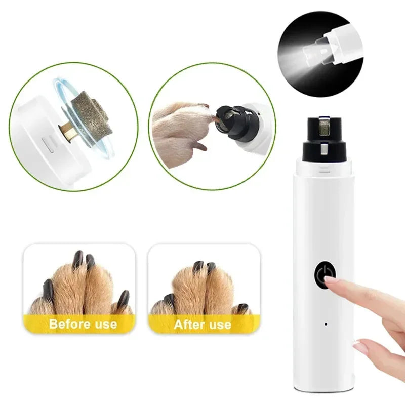 USB Dog Nail Grinder with LED Light – Quiet Rechargeable Pet Nail Trimmer