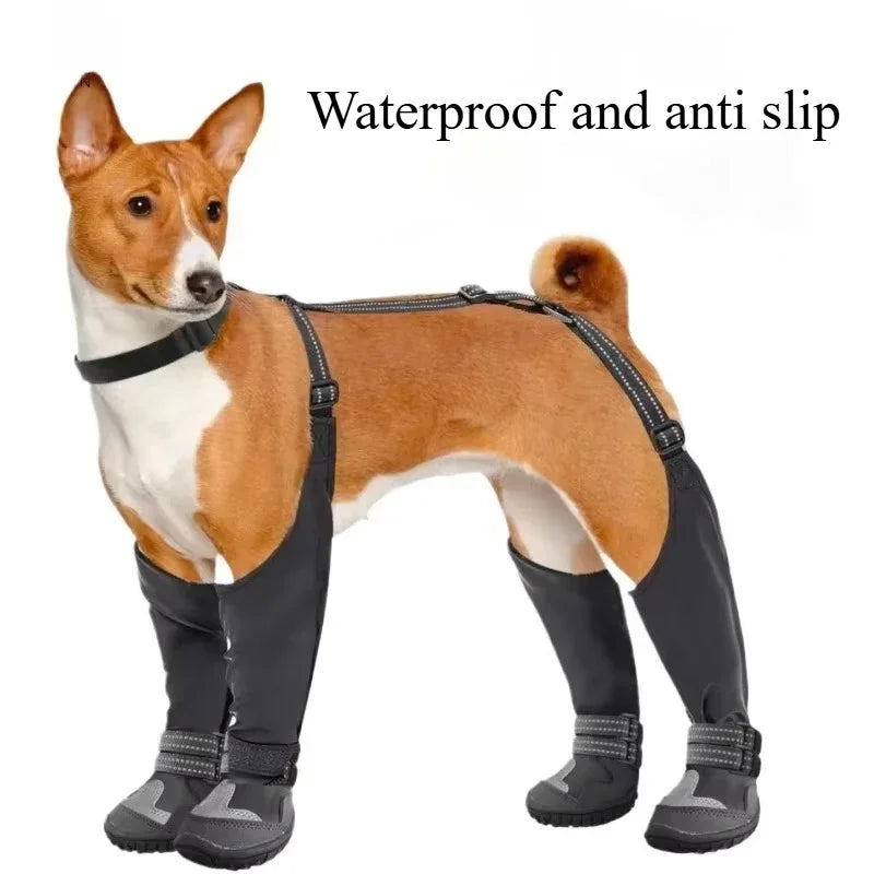 Waterproof Dog Boots with Suspenders Anti-Slip Adjustable Outdoor Shoes