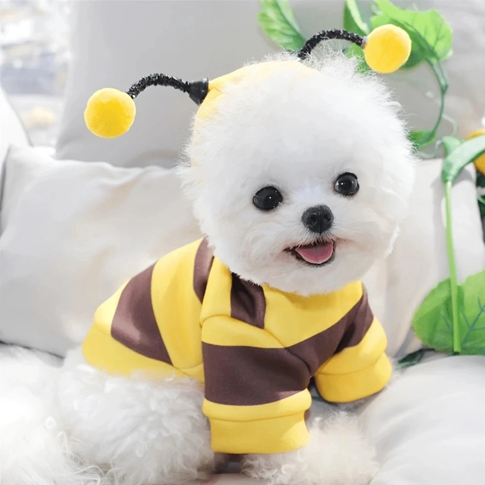 Dog Cat Bee Costume Hoodie Warm Fleece Pullover Cute Outfit for Small Medium Pets