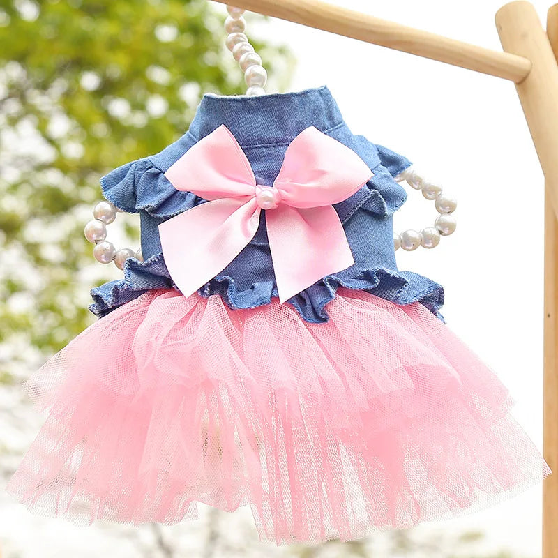 Cute Denim Dog Dress for Small Dogs – Summer Princess Outfit for Pomeranian & Chihuahua