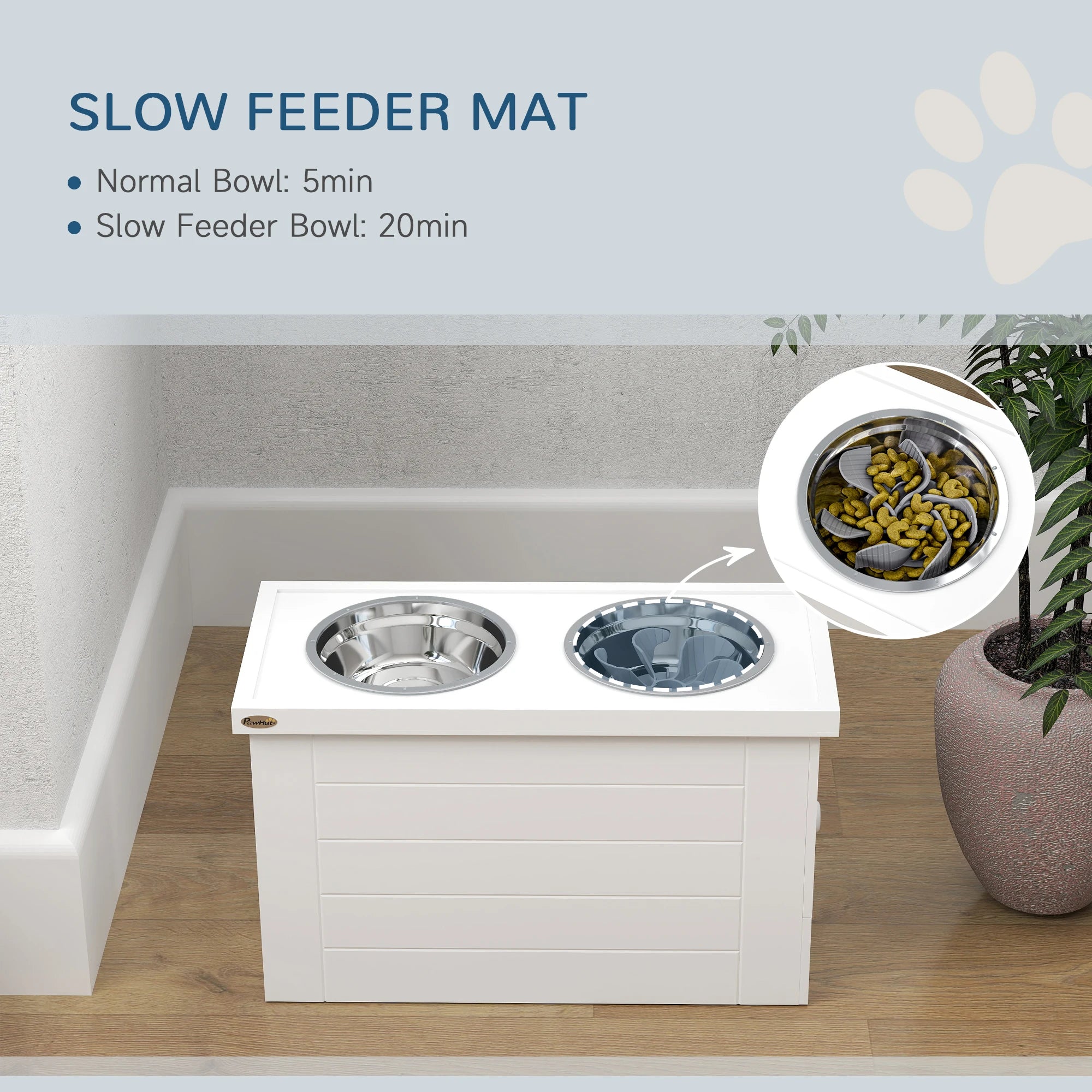 Elevated Dog Feeder with Storage Cabinet – Raised Dog Bowls with Slow Feeder