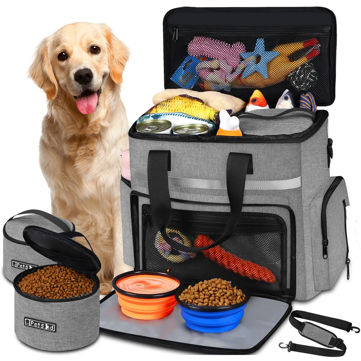 Dog Travel Bag – 27L Pet Travel Organiser with Bowls & Food Bags