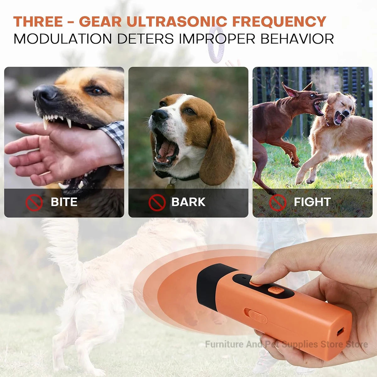 Ultrasonic Dog Repeller & Anti Bark Trainer with LED Flashlight – Portable Dog Deterrent