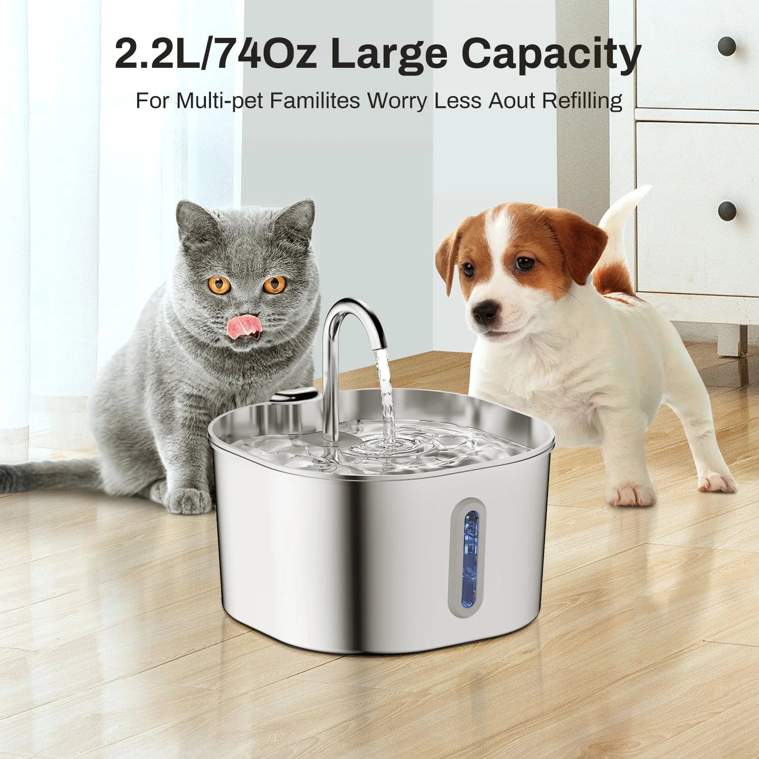 Automatic Pet Water Fountain 2.2L – Stainless Steel Cat & Dog Drinking Fountain