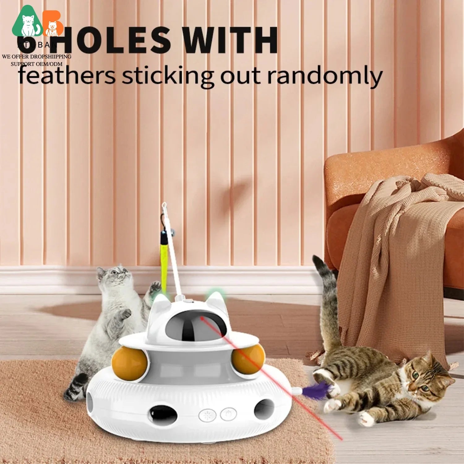 4-in-1 Interactive Cat Laser Toy with Feather & Track Ball – Automatic Smart Toy for Indoor Cats