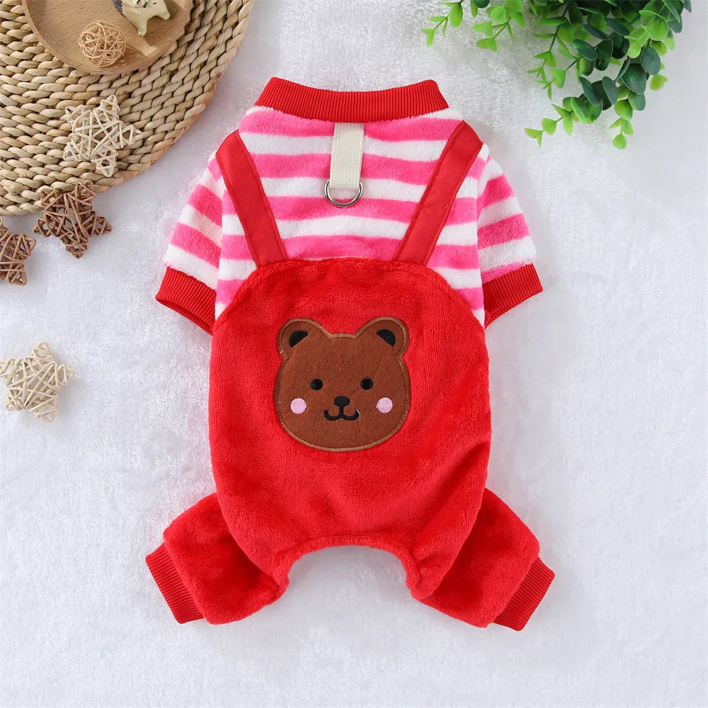 Winter Dog Fleece Jumpsuit Warm Pet Clothes with Leash Ring for Small Medium Large Dogs