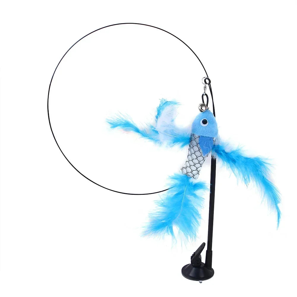 Interactive Suction Cup Feather Cat Toy – Bird Teaser Wand for Endless Play