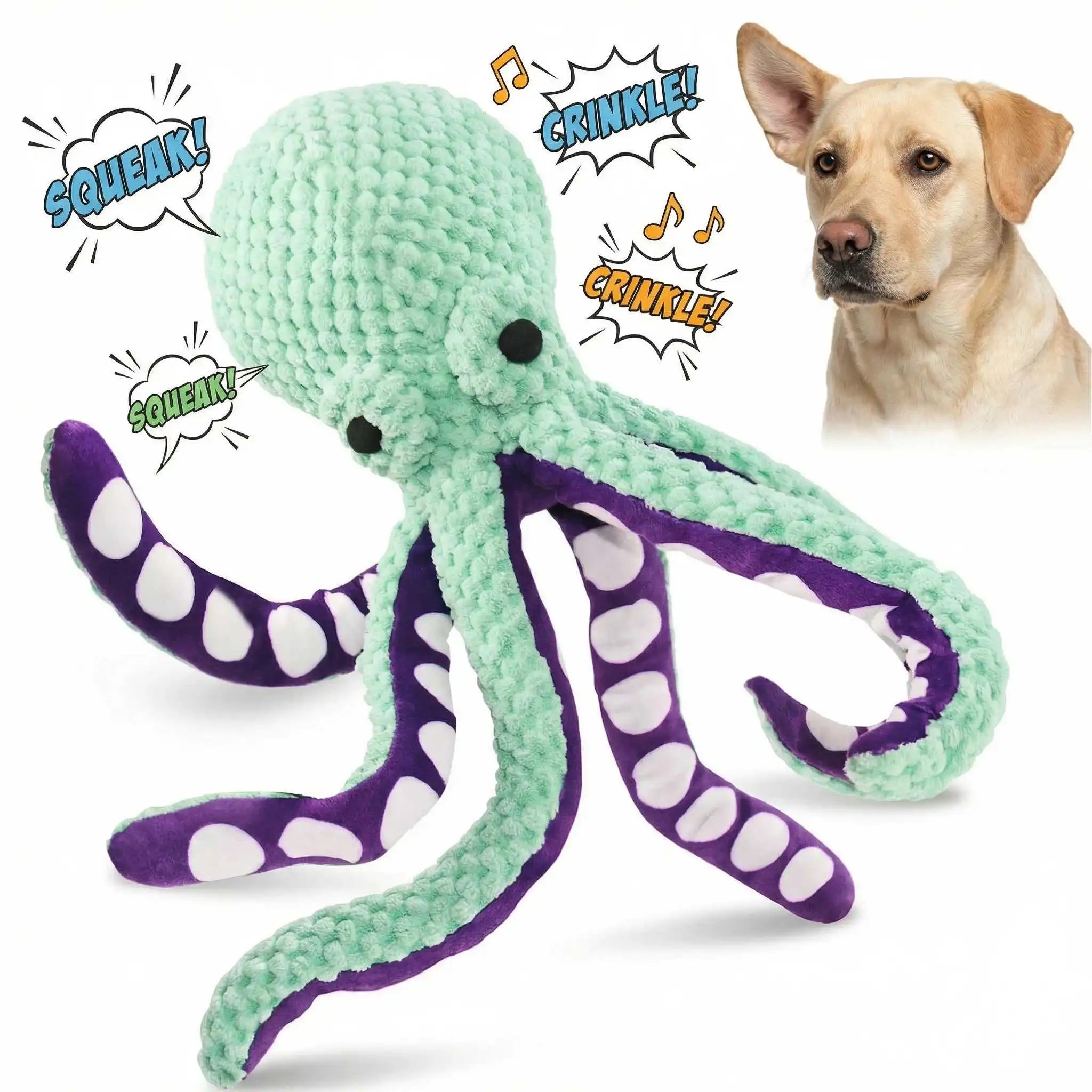 Squeaky Octopus Dog Toy Soft Plush Interactive Chew Toy for Puppies Dental Training