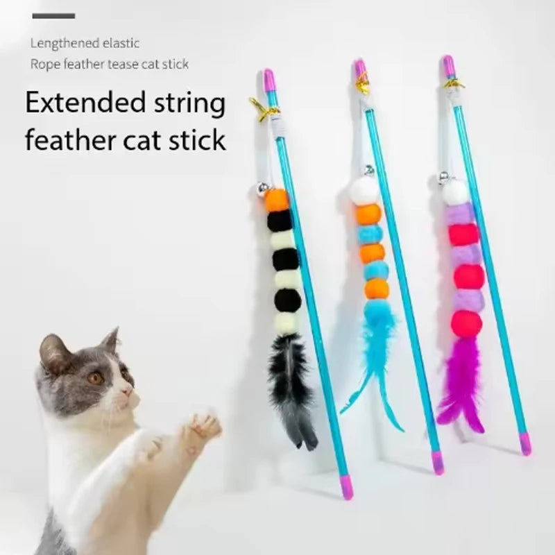 Interactive Feather Cat Teaser Wand with Bell – Fun Exercise Toy for Indoor Cats
