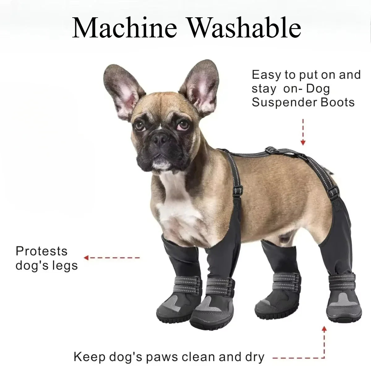 Waterproof Dog Boots with Suspenders Anti-Slip Adjustable Outdoor Shoes