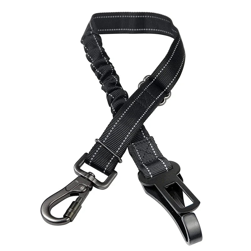 Adjustable Dog Car Seat Belt Reflective Safety Leash with Dual Clip Shock Absorbing Nylon