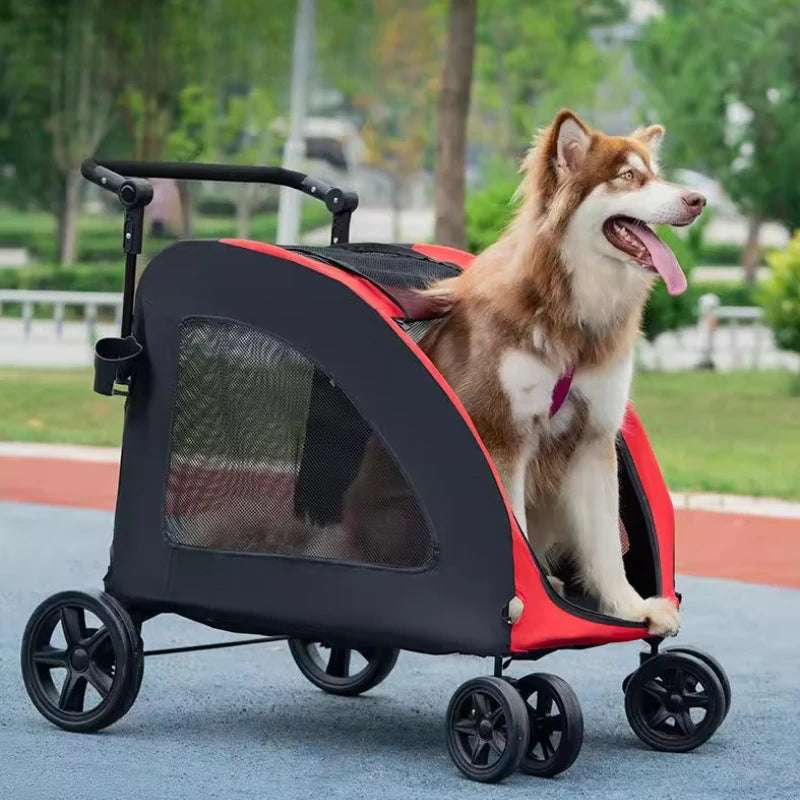 Foldable Dog Stroller Wagon for Large Dogs Convertible Pet Cart with Mesh Ventilation