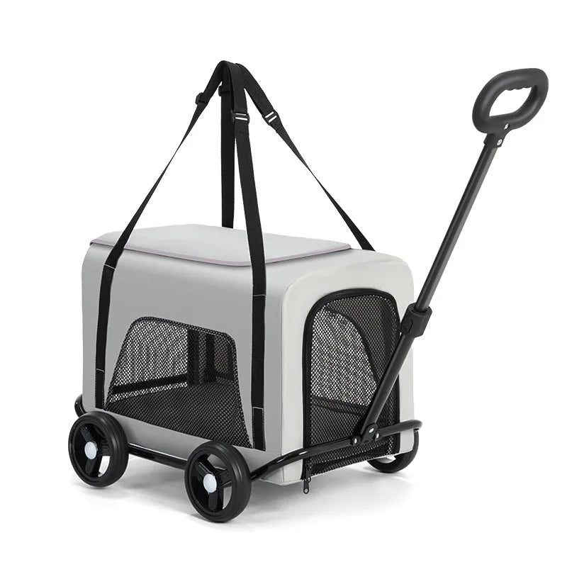 Folding Pet Stroller with 4 Wheels Compact Travel Carrier for Dogs and Cats Easy Fold Design