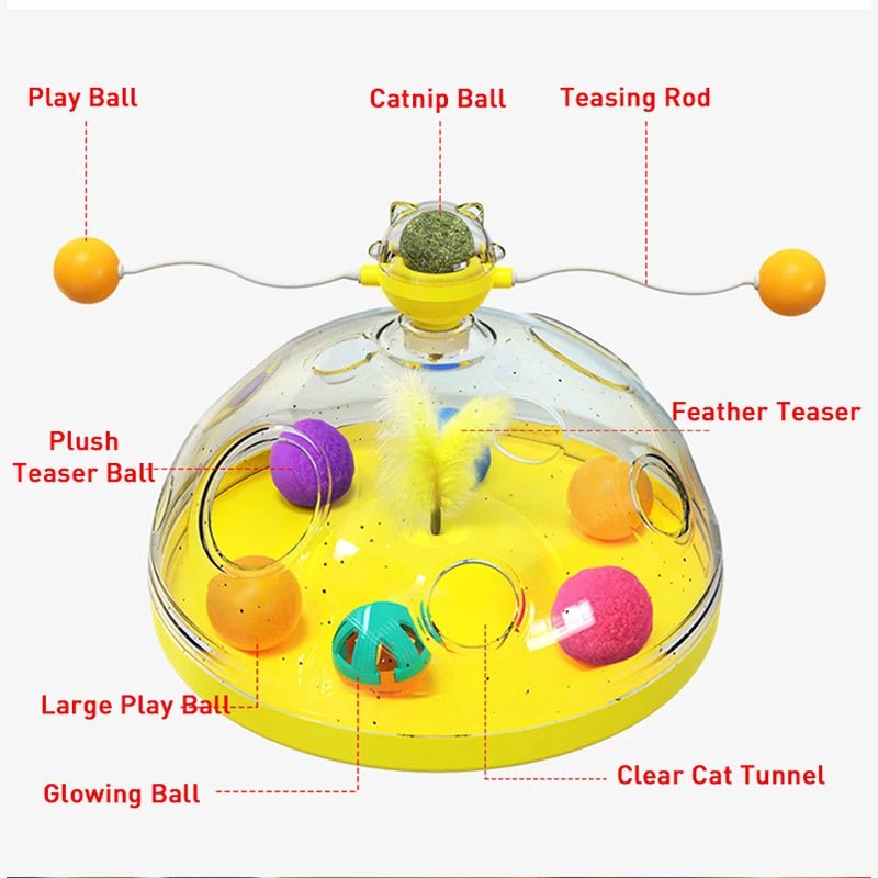 Interactive Cat Toy Box for Indoor Cats – Catnip Ball & Rotating Teaser Wand
