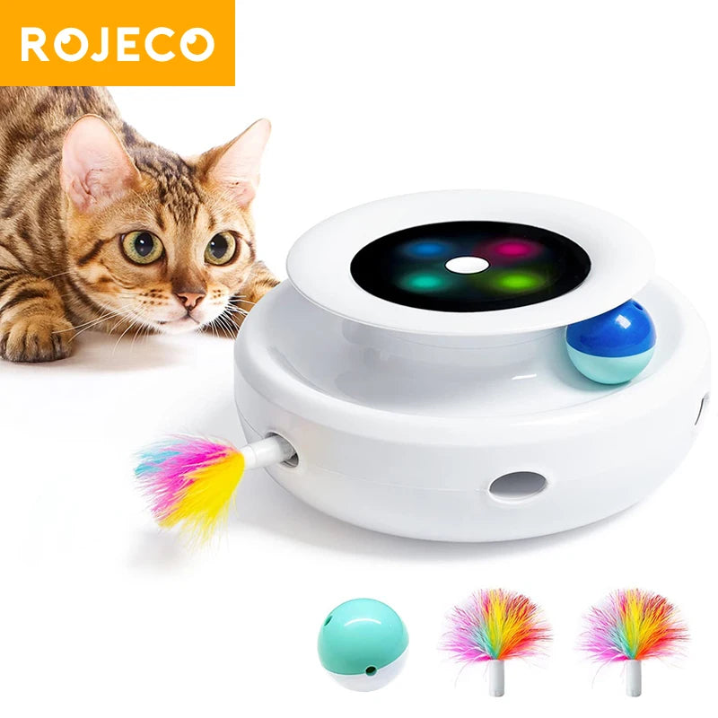 Smart Interactive Cat Toy 2 in 1 Automatic Feather and Ball Toy with Multiple Modes
