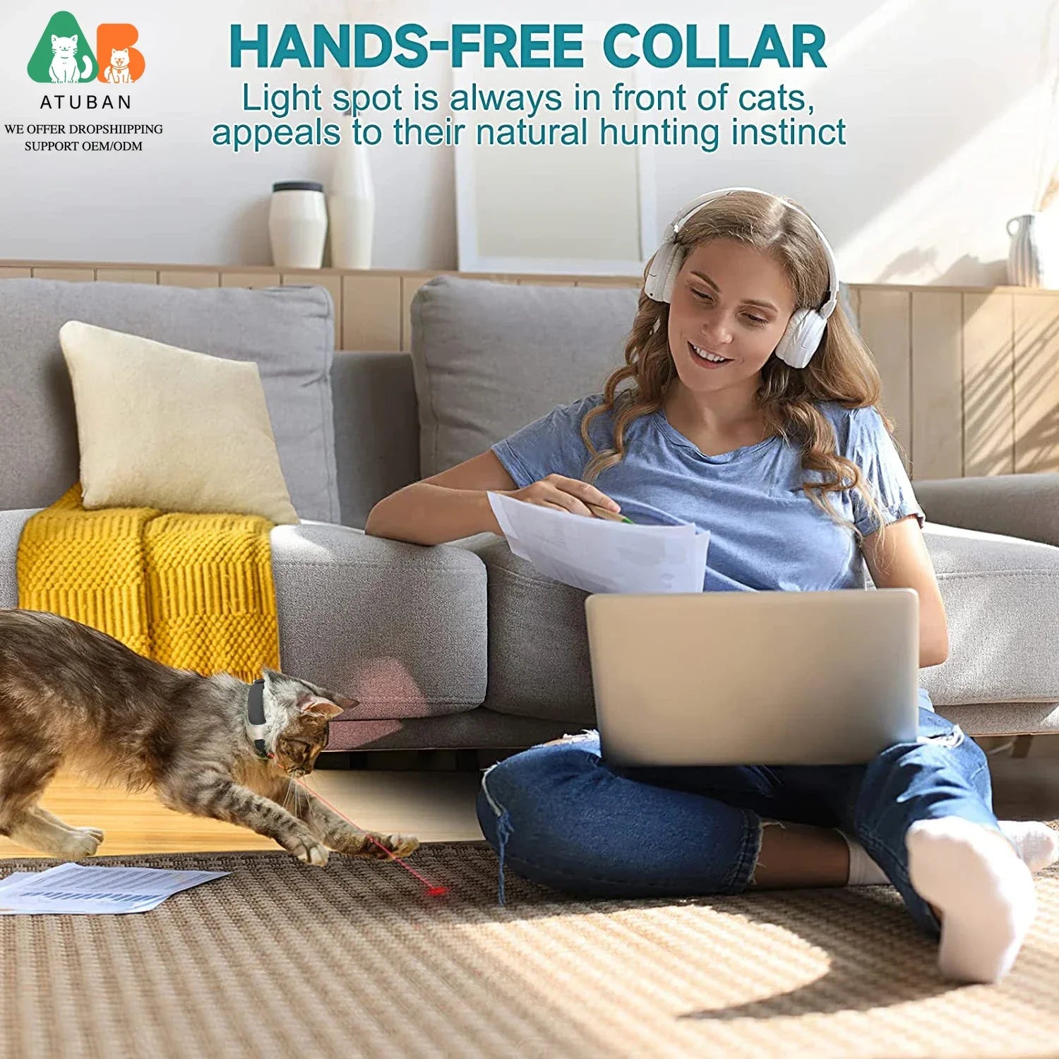 Hands-Free Laser Cat Collar Toy – USB Rechargeable Interactive Laser Collar for Indoor Cats