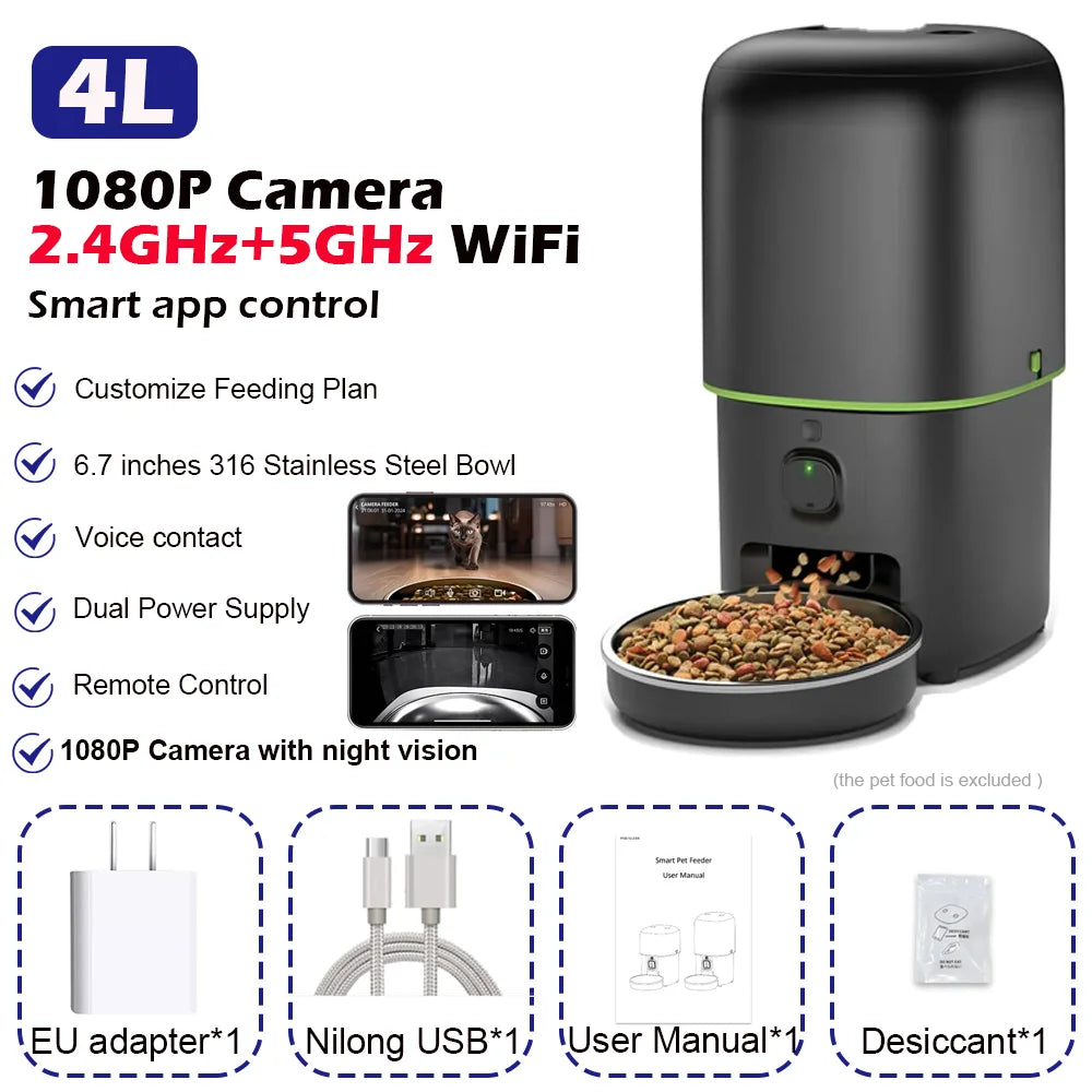 Automatic Cat Feeder with Camera & WiFi App Control – Smart Pet Food Dispenser