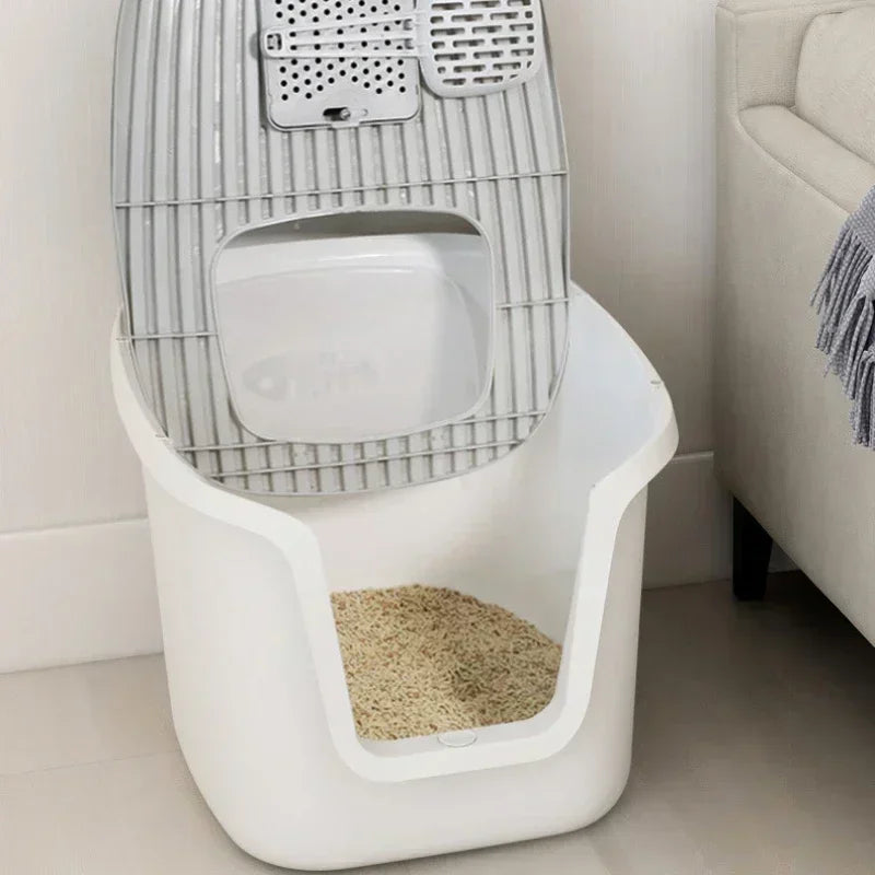 Large Enclosed Cat Litter Box with Lid Anti Odor Multi Entry Easy Clean Cat Toilet