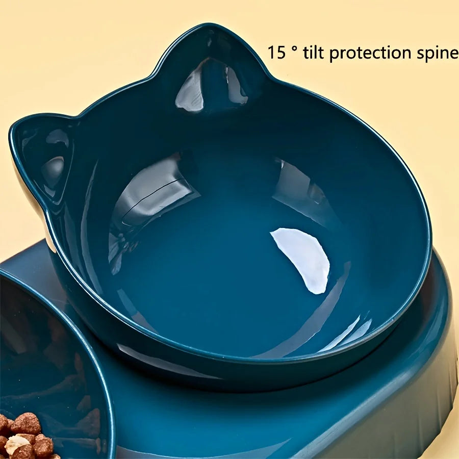 3-in-1 Tilted Cat Food & Water Bowl with Gravity Water Dispenser | Anti-Spill Cat Feeding Set