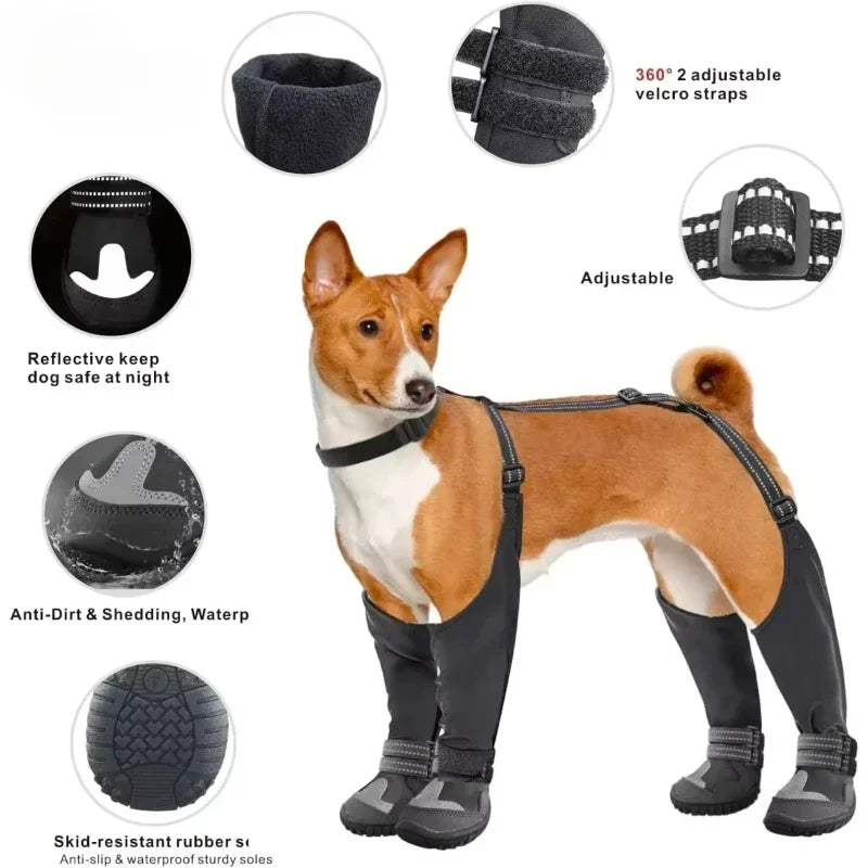 Waterproof Dog Boots with Suspenders Anti-Slip Adjustable Outdoor Shoes