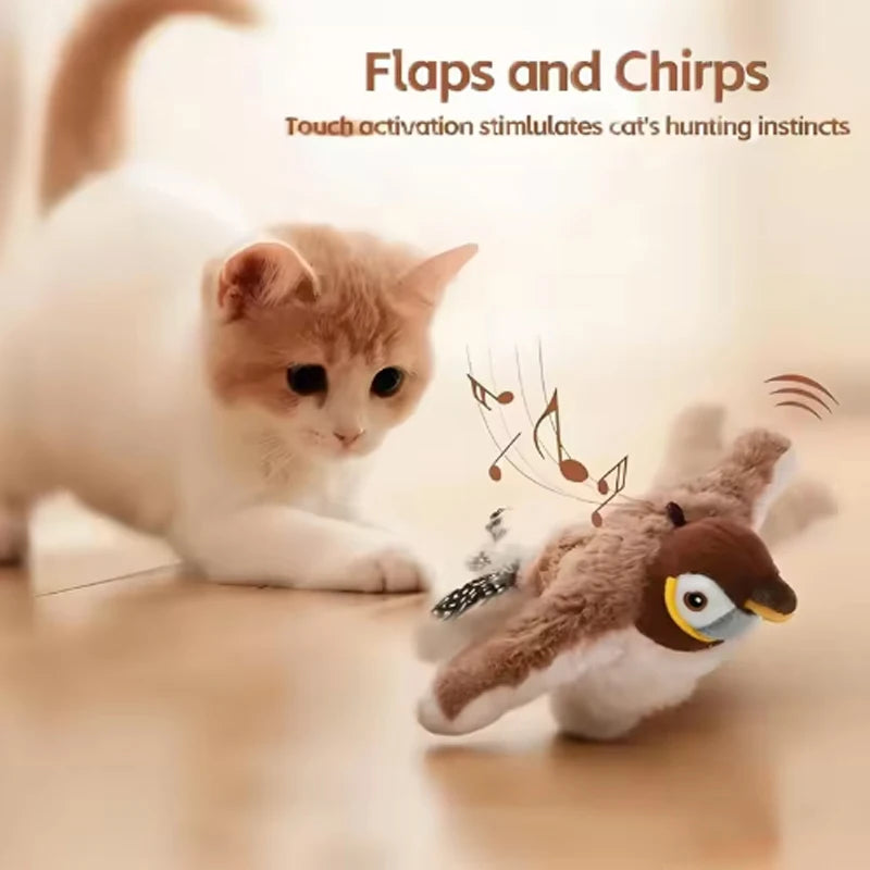 Interactive Chirping Bird Cat Toy | Touch Activated Flapping Plush Toy