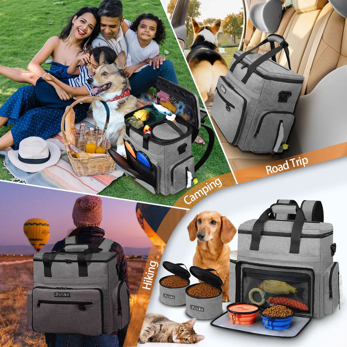 Dog Travel Bag – 27L Pet Travel Organiser with Bowls & Food Bags