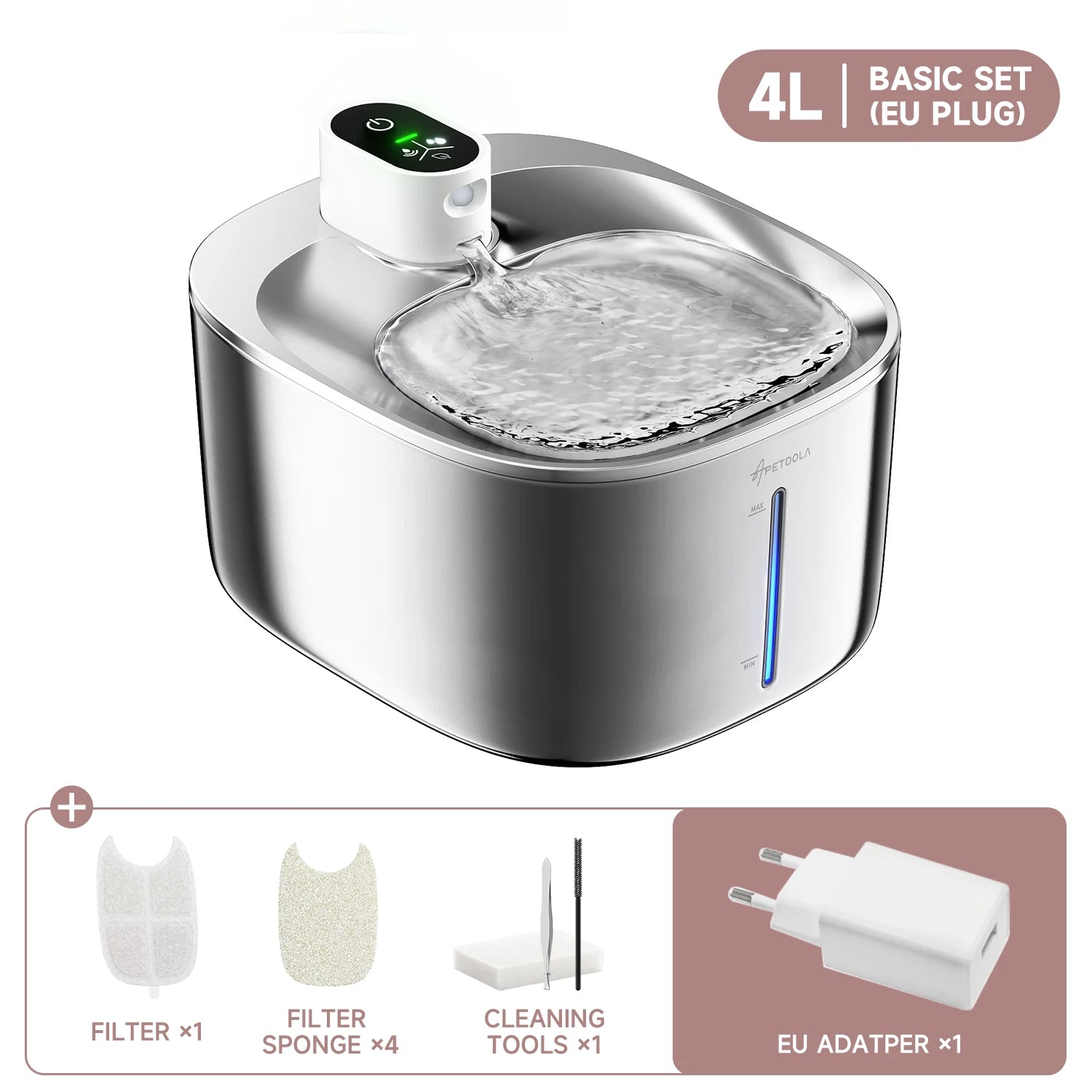 4L Cordless Pet Water Fountain | Stainless Steel Smart Sensor Cat & Dog Fountain