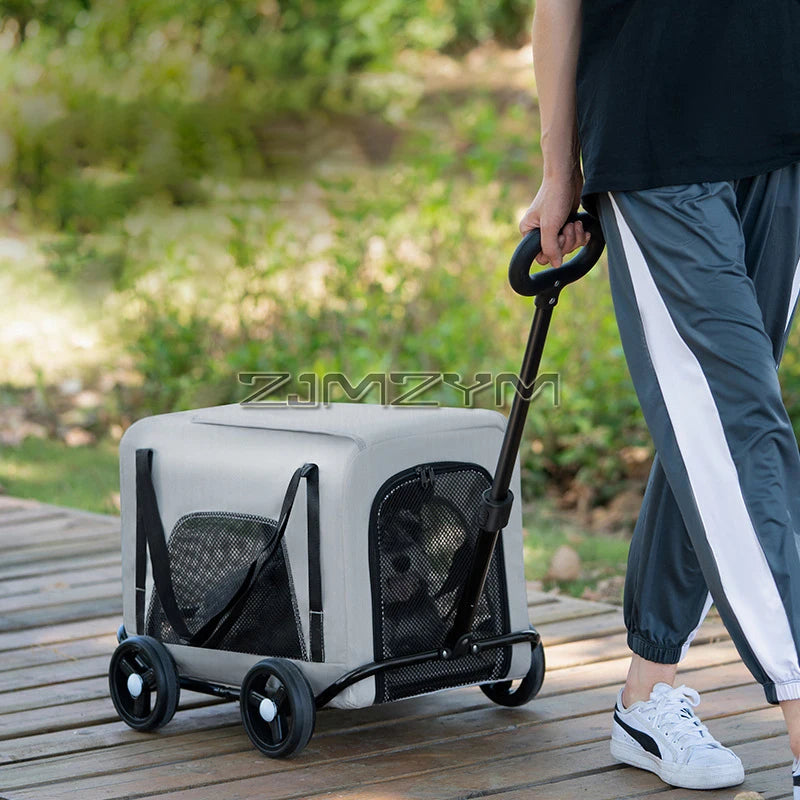 Folding Pet Stroller with 4 Wheels Compact Travel Carrier for Dogs and Cats Easy Fold Design