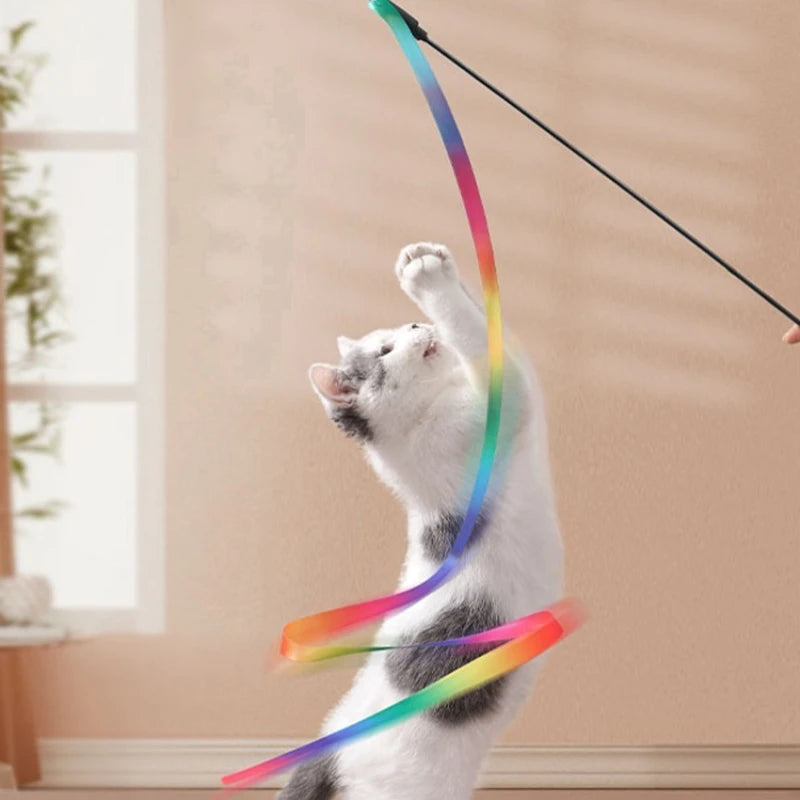 Cat Teaser Wand Toy | Interactive Rainbow Stick Toy for Cats