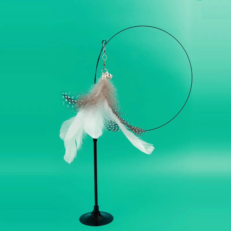 Cat Feather Wand Toy with Bell Suction Cup Interactive Teaser Stick for Kittens Cats