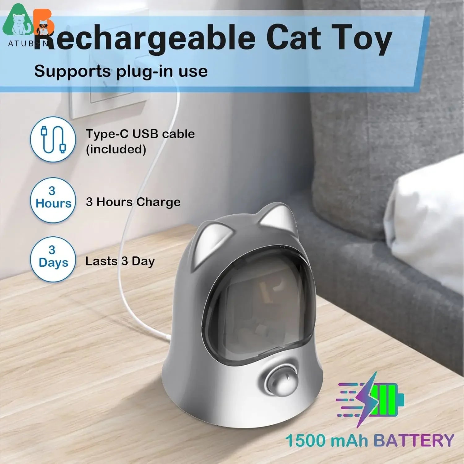 ATUBAN Automatic Laser Cat Toy – Interactive Rechargeable Toy for Indoor Cats