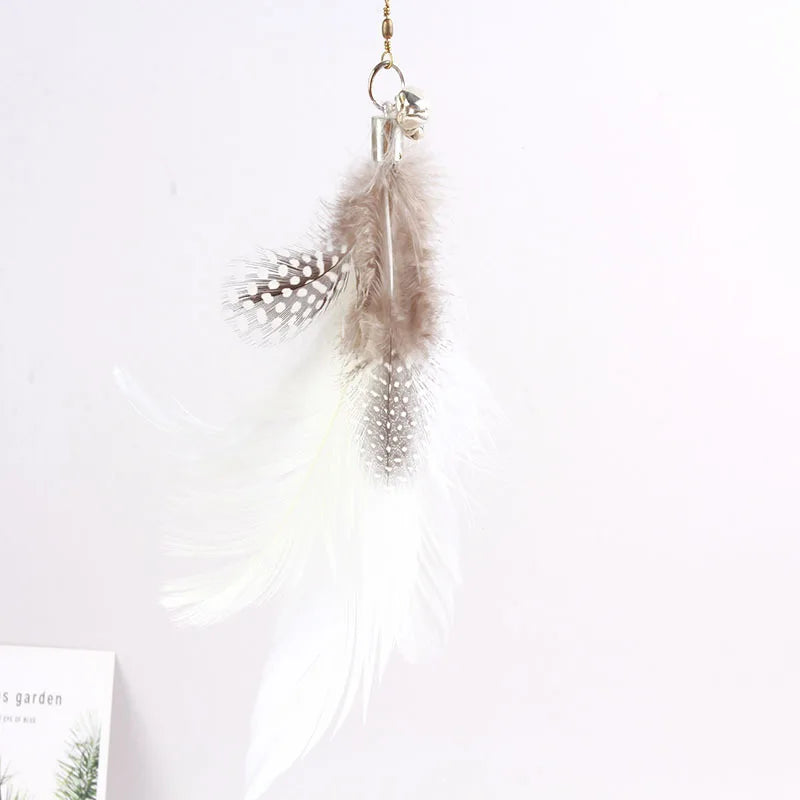 Cat Feather Wand Toy with Bell Suction Cup Interactive Teaser Stick for Kittens Cats