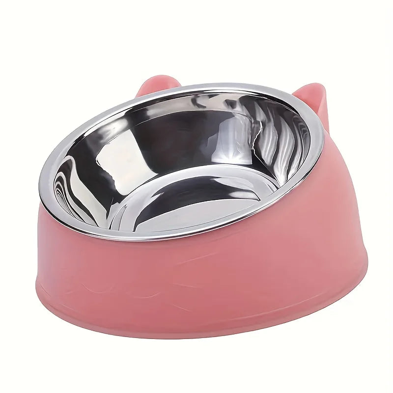Elevated Cat Bowl Stainless Steel Inclined Food and Water Dish Neck Protection Design