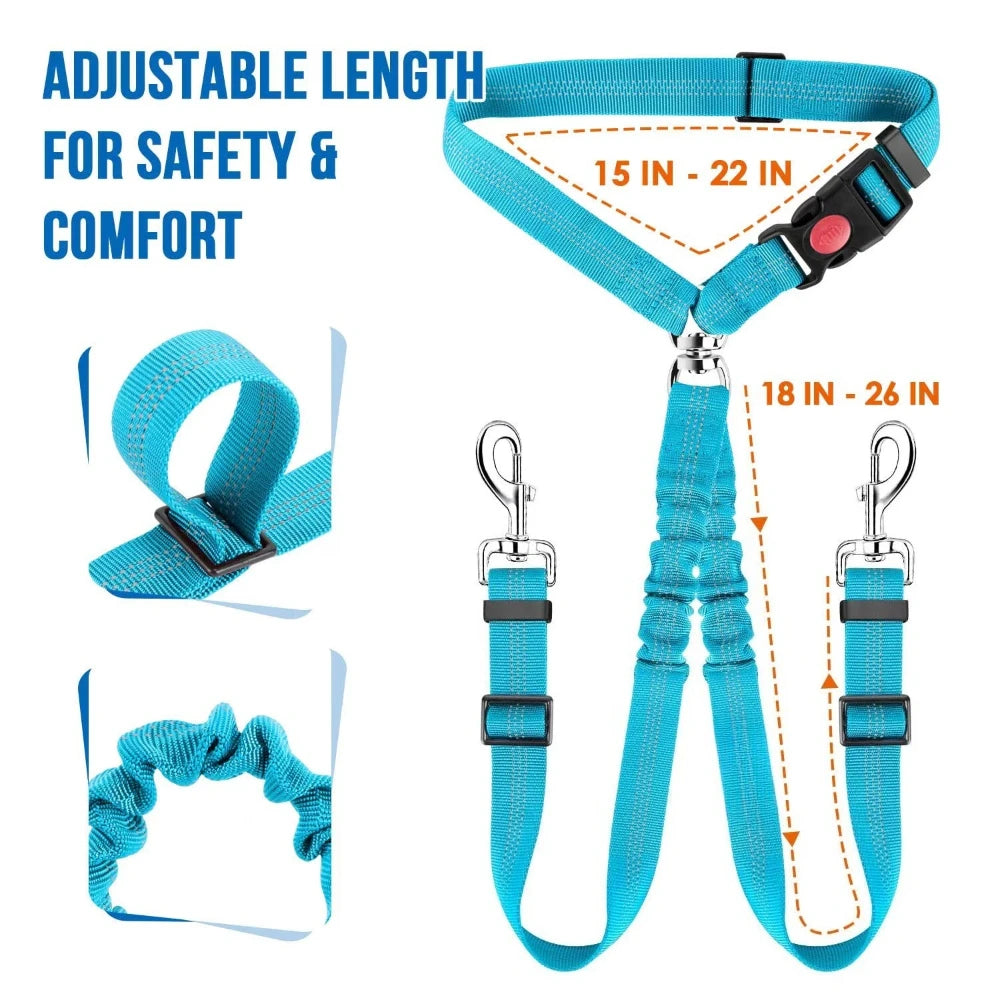 Adjustable Dual Dog Car Seat Belt Nylon Safety Lead Secure Pet Travel Harness