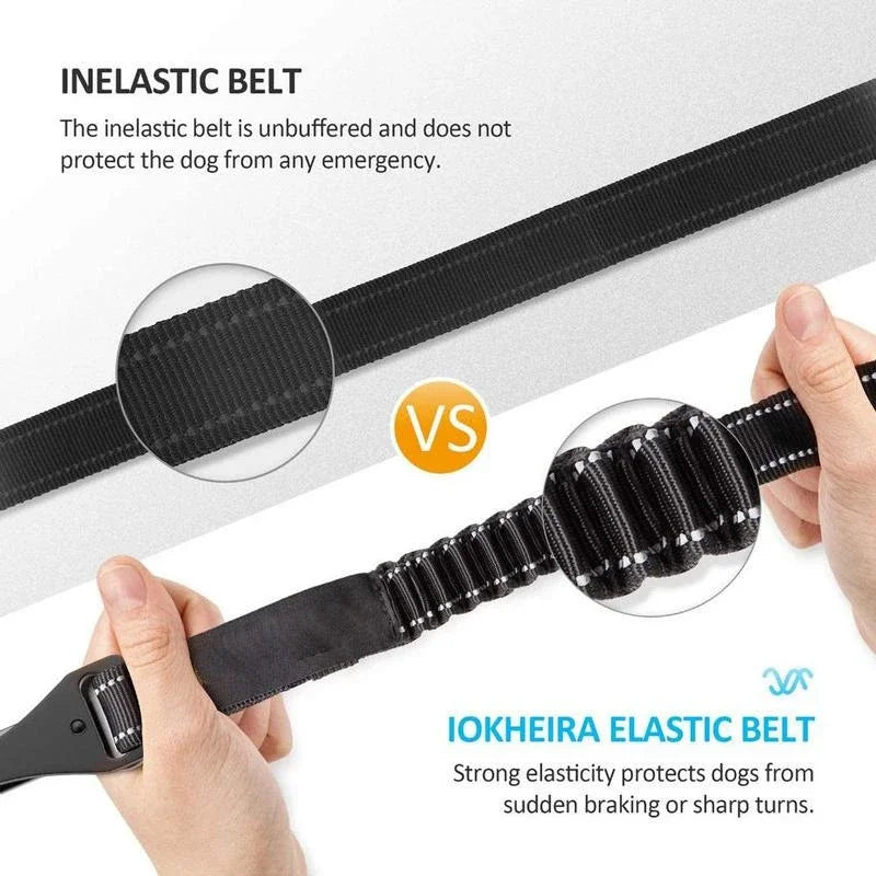 Adjustable Dog Car Seat Belt Reflective Safety Leash with Dual Clip Shock Absorbing Nylon
