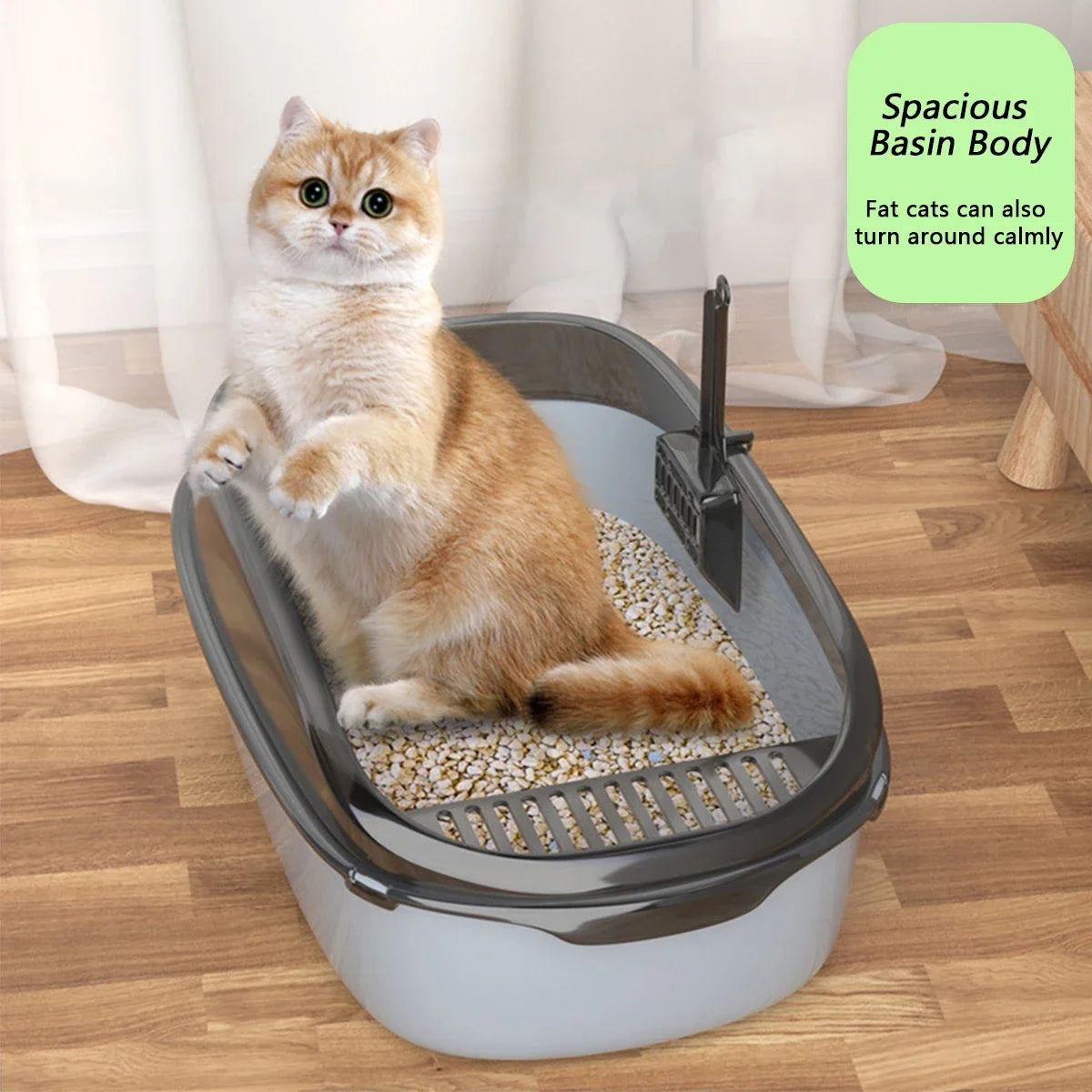 High Side Semi Enclosed Cat Litter Box Anti Splash Easy Clean Open Top Kitty Tray