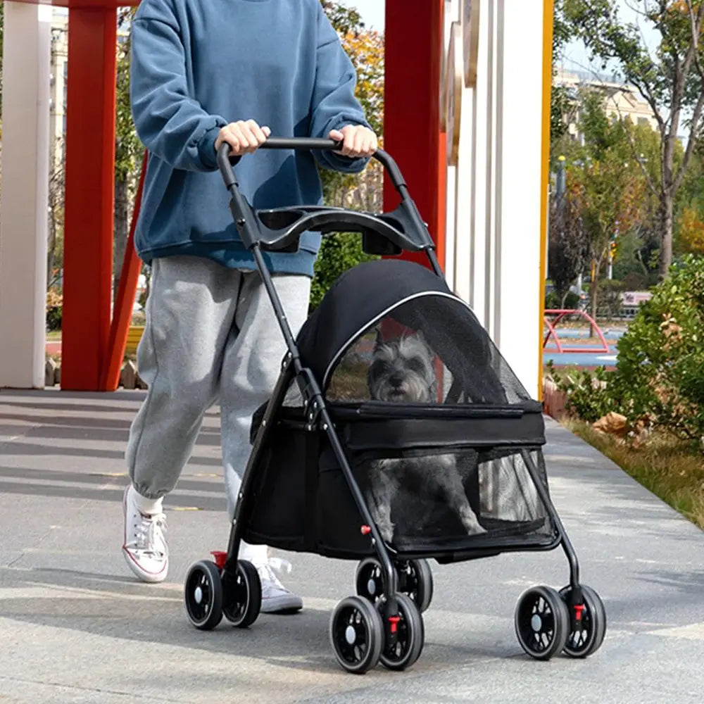 Premium Dog Stroller Pram with Mesh Ventilation Foldable Pet Trolley with Storage