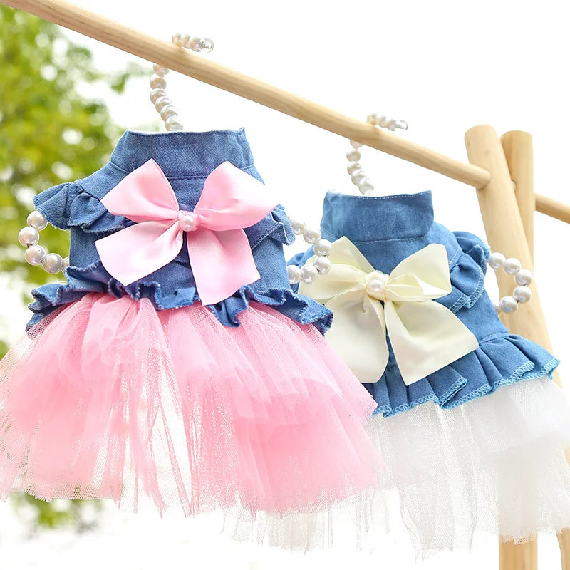 Cute Denim Dog Dress for Small Dogs – Summer Princess Outfit for Pomeranian & Chihuahua