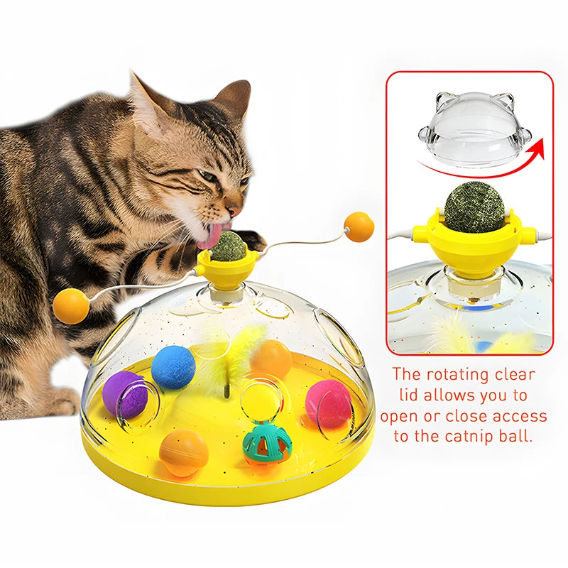 Interactive Cat Toy Box for Indoor Cats – Catnip Ball & Rotating Teaser Wand