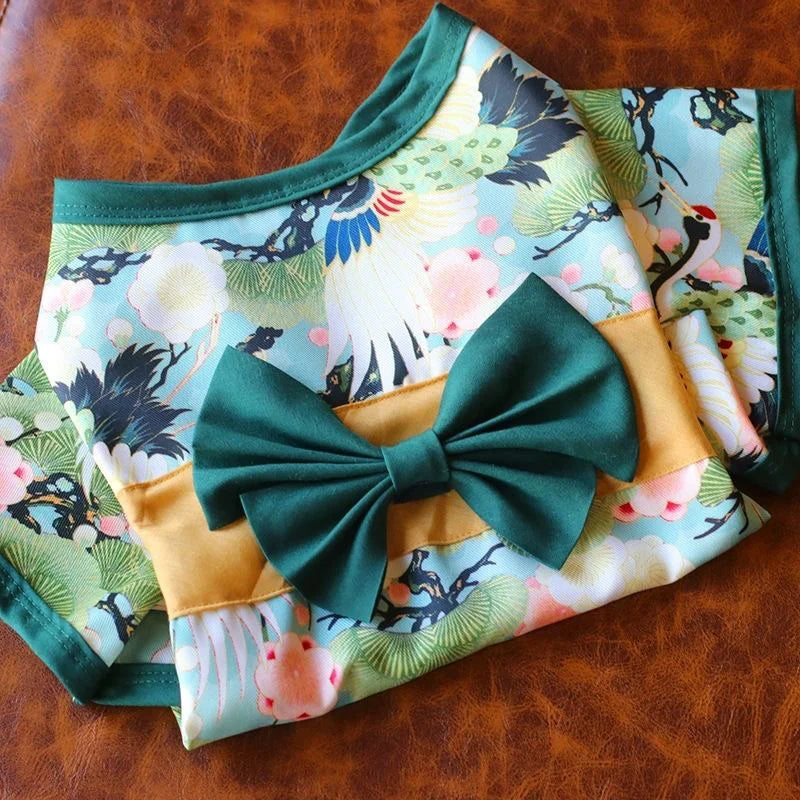 Japanese Style Kimono Coat for Cats & Small Dogs – Summer Pet Clothes with Bow-Knot