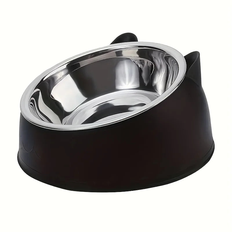 Elevated Cat Bowl Stainless Steel Inclined Food and Water Dish Neck Protection Design