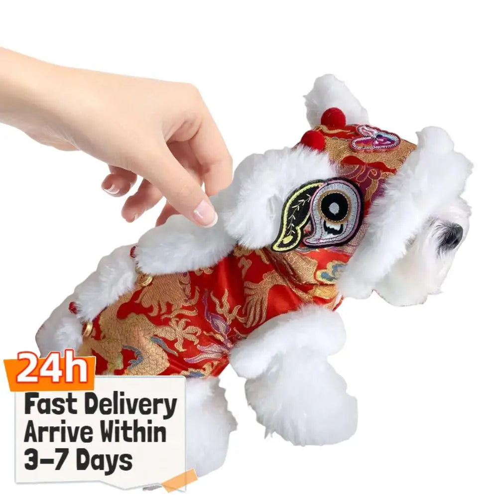 Lion Dance Dog Costume for Small & Medium Dogs – Warm Festive Pet Outfit for Winter & Holidays