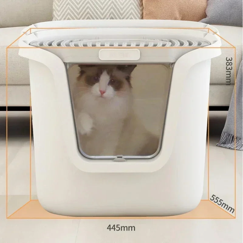 Large Enclosed Cat Litter Box with Lid Anti Odor Multi Entry Easy Clean Cat Toilet