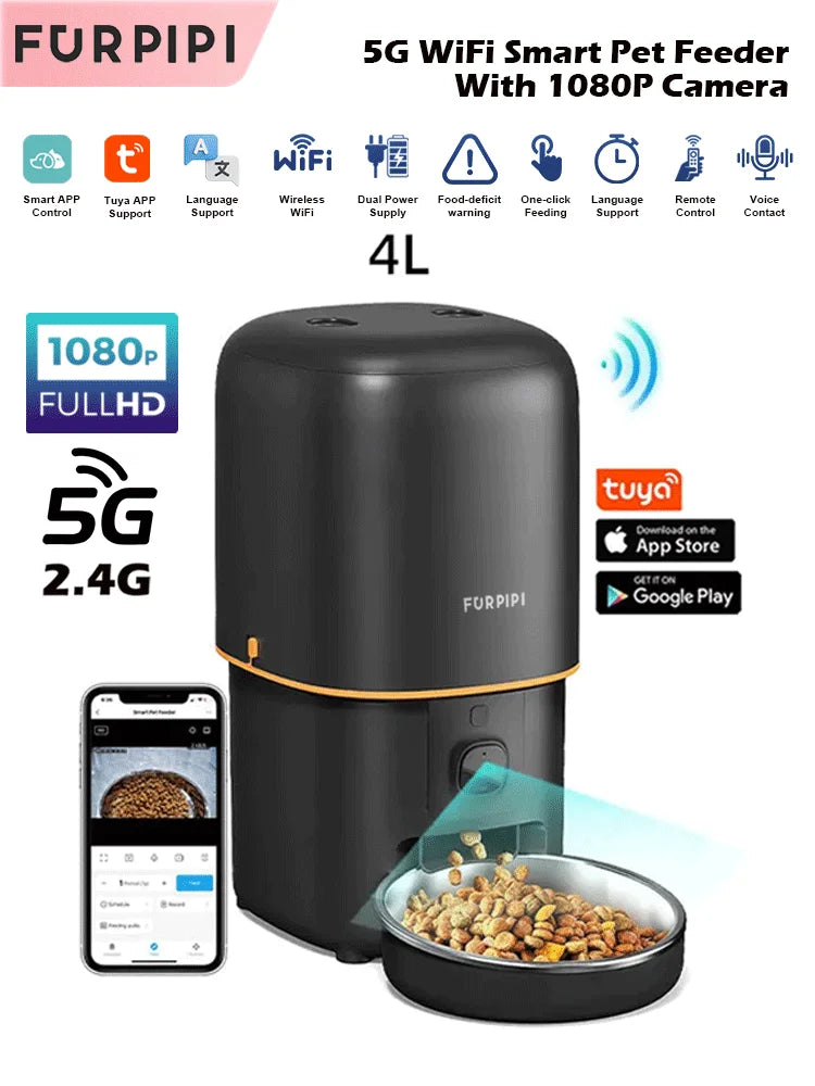 Automatic Cat Feeder with Camera & WiFi App Control – Smart Pet Food Dispenser