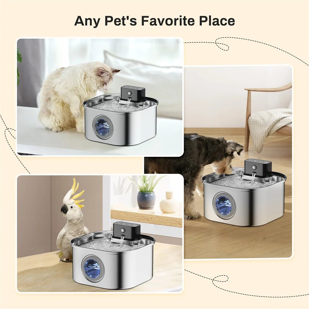 3.2L Smart Sensor Pet Water Fountain – Stainless Steel Automatic Cat & Dog Water Dispenser | Motion Activated, Quiet & Filtered