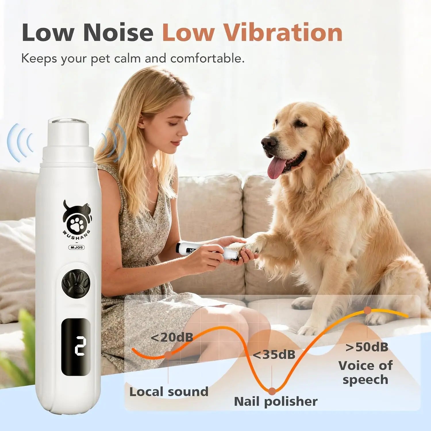 Dog Nail Grinder with LED Light | Quiet USB Rechargeable Pet Trimmer