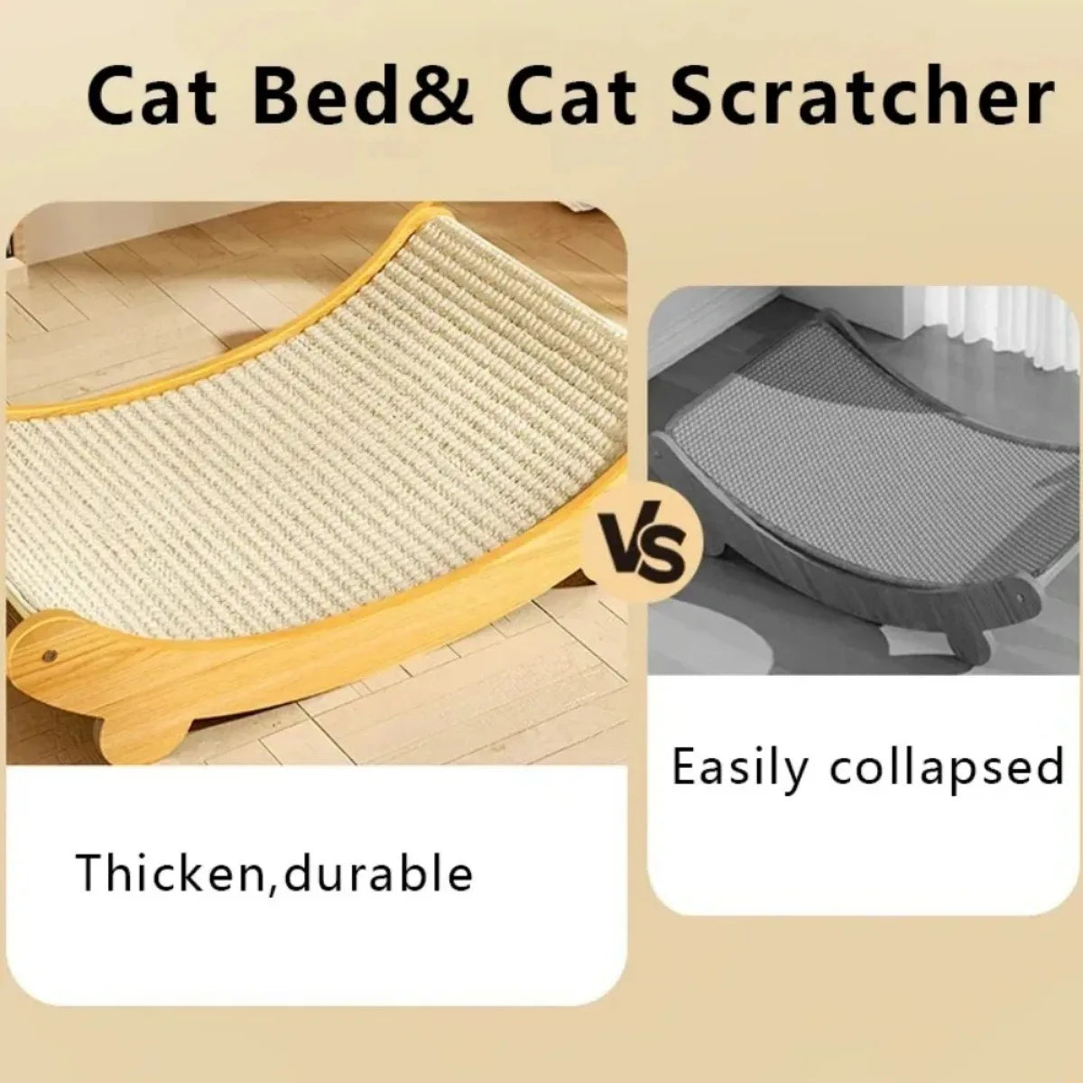 Wooden Cat Scratching Bed with Sisal | Durable Cat Scratcher & Lounger