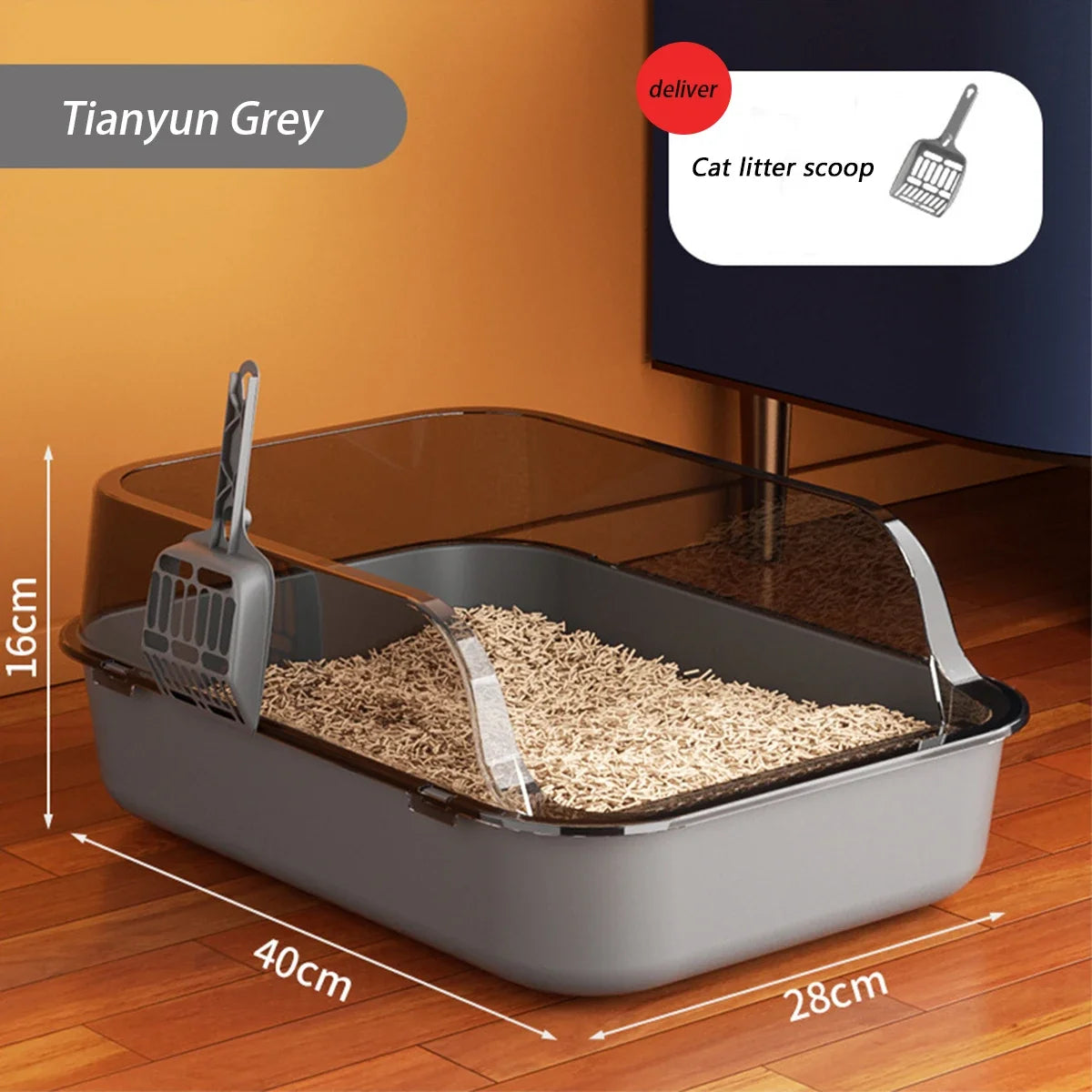 High Side Semi Enclosed Cat Litter Box Anti Splash Easy Clean Open Top Kitty Tray